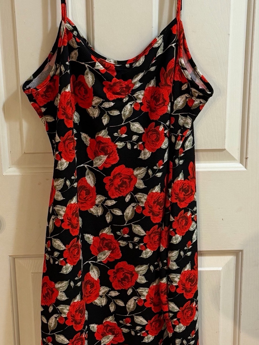 SHEIN Black Slip Dress with Red Rose Print